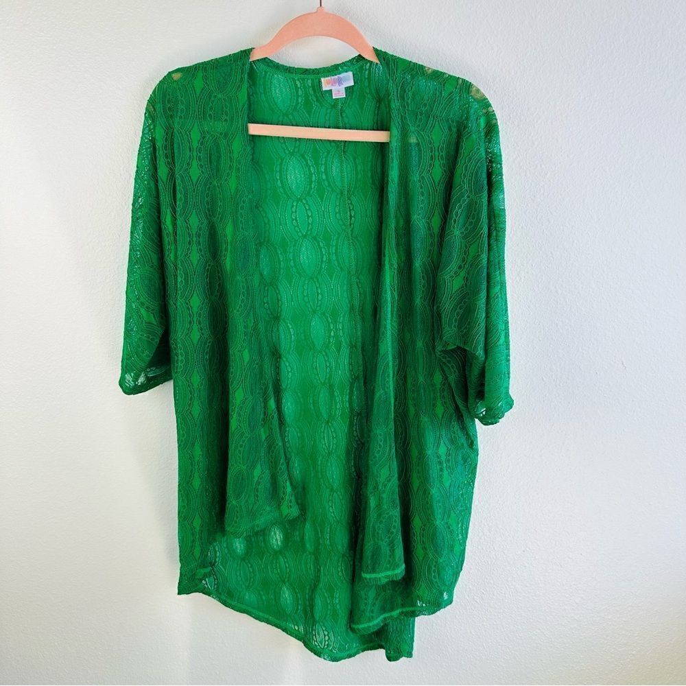 Lularoe Green Lace Mid Sleeve Open Cardigan